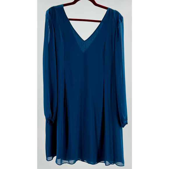 INC International concepts sz L teal vneck long sleeve sheer lined dress NWT B65 - Picture 1 of 10